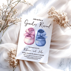 Convites Menino ou Menina Ele ou Ela Revelam Calçado Rosa A