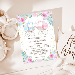 Convites Menino ou Menina Rosa Azul Floral Revelação de Gên