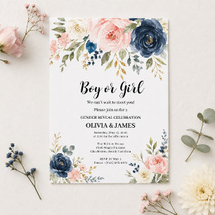 Convites Menino ou Menina Rosa Choque Azul Floral Revelação