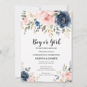 Convites Menino ou Menina Rosa Choque Azul Floral Revelação