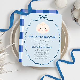 Convites Menino Pequeno Dumpling Arco Azul de 1º Aniversári