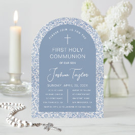 Convites Menino Primeira Comunhão Azul Estampa Floral Arque