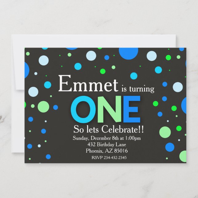 Convites Menino Primeiro 1rua De Quadro Verde Azul (Frente)