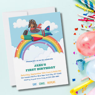 Convites Menino Primeiro Piloto De Cão De Aniversário Nuvem