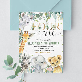 Convites Menino Quatro Animais da Selva Dourada selvagem An