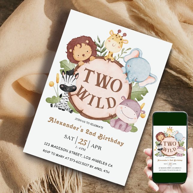 Convites Menino Safari Animais DOIS SELVAGENS! segundo aniv (Criador carregado)