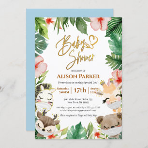 Convites Menino Safari Animais Selva Verde Chá