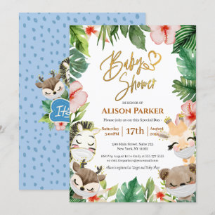 Convites Menino Safari Animais Selva Verde Chá