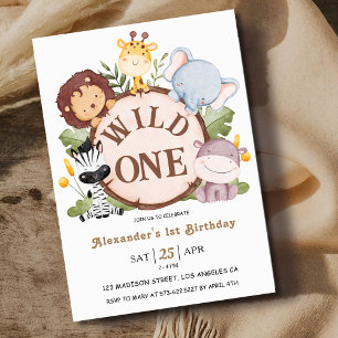 Convites Menino Selvagem UM Aniversário de 1 ano Animais Fo