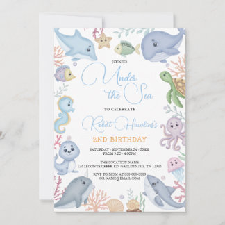 Convites Menino sob o Aniversário dos Animais do Oceano Oce