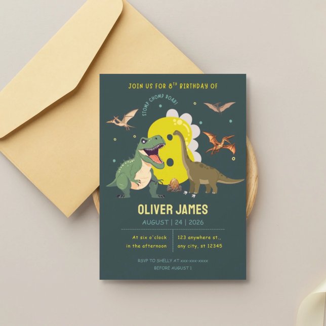 Convites Menino tema dinossauro 8º aniversário  (Criador carregado)