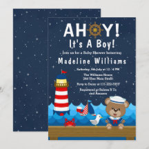 Menino Urso Náutico Vermelho e Azul Marinho Chá de