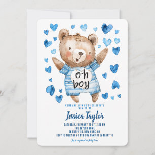 Convites Menino Urso Teddy Coração Azul Chá de Bebê Menino