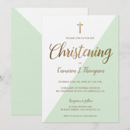 Convites Menino Verde Dourado de Cristo Neutro de Gênero Mo