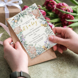 Convites Menino Woodland Animal Ursa Chá de fraldas De Aqua