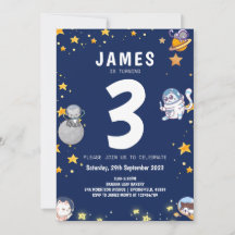 Meninos Astronauta Gato Azul Marinho Aniversário I