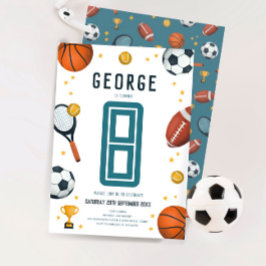 Convites Meninos Blue Sports Kids 8º aniversário