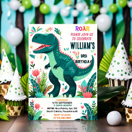 Convites meninos bonitos T 3 rex aniversário de 3 anos