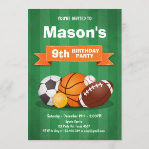 Convites Meninos da festa de aniversário de esportes