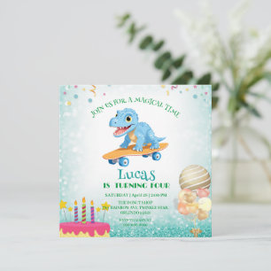 Convites Meninos da Festa de aniversário de skate de dinoss