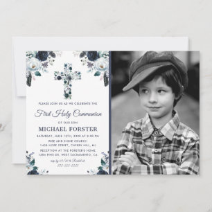 Convites Meninos da Primeira Comunhão Floral Cruz Foto