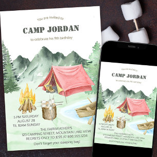 Convites Meninos de Aniversário de Aventura de Acampamento