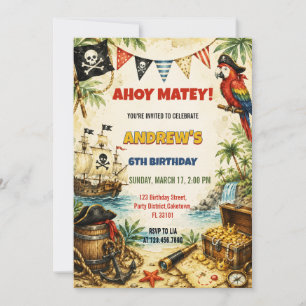 Convites Meninos do Navio Pirata de Aniversário em Aquarela