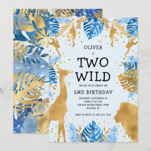 Convites Meninos Dois Selvagens 2º Aniversário Safari Azul