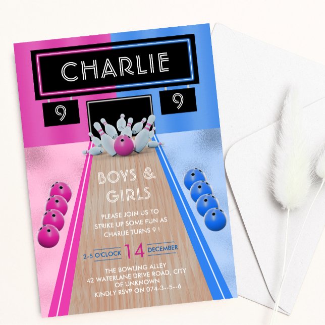 Convites Meninos e Meninas da Pista de Boliche Aniversário  (Criador carregado)