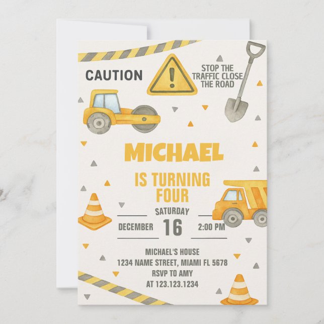 Convites Meninos Em Construção Aniversário (Frente)