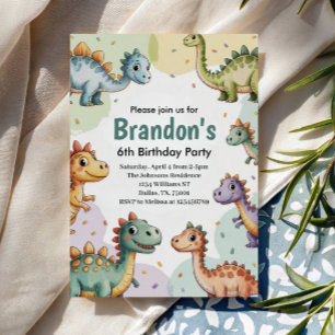 Convites Meninos Fofos Aniversário de 6 anos com Dinossauro