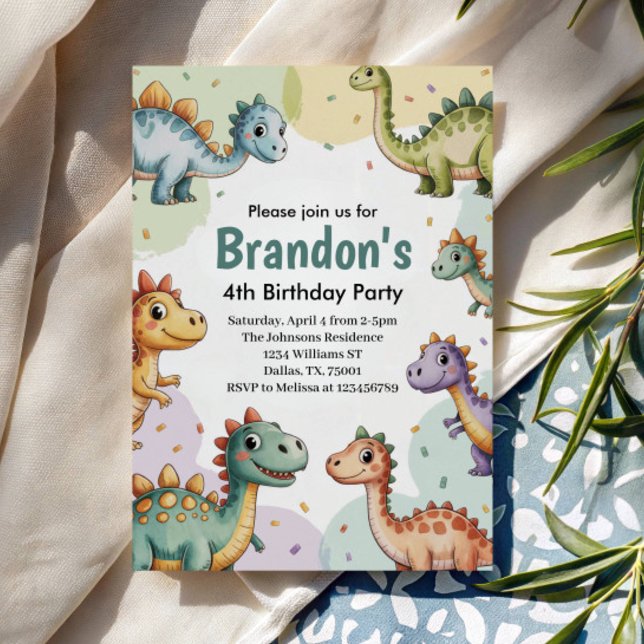 Convites Meninos Lindos Dinossauro 4º Aniversário (Criador carregado)