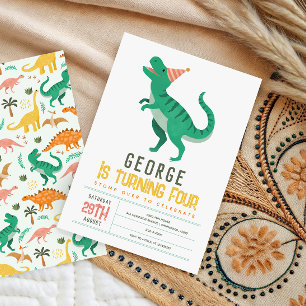 Convites Meninos Lindos T Rex Dinossauro Crianças 4º Aniver