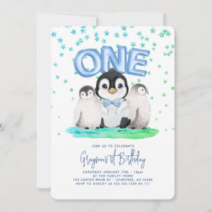 Convites Meninos Pinguins Fofos 1º Aniversário
