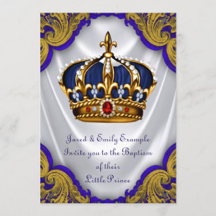 Convites Meninos Príncipe Batismo Azul Royal Dourado Rubi C