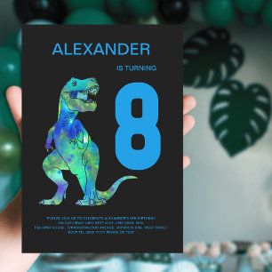 Convites Meninos T-Rex Dinossauro Festa de Aniversário de 8