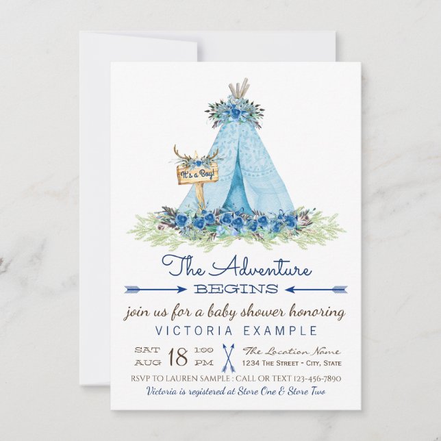 Convites Meninos Tribal Boho TeePee Baby Shower (Frente)