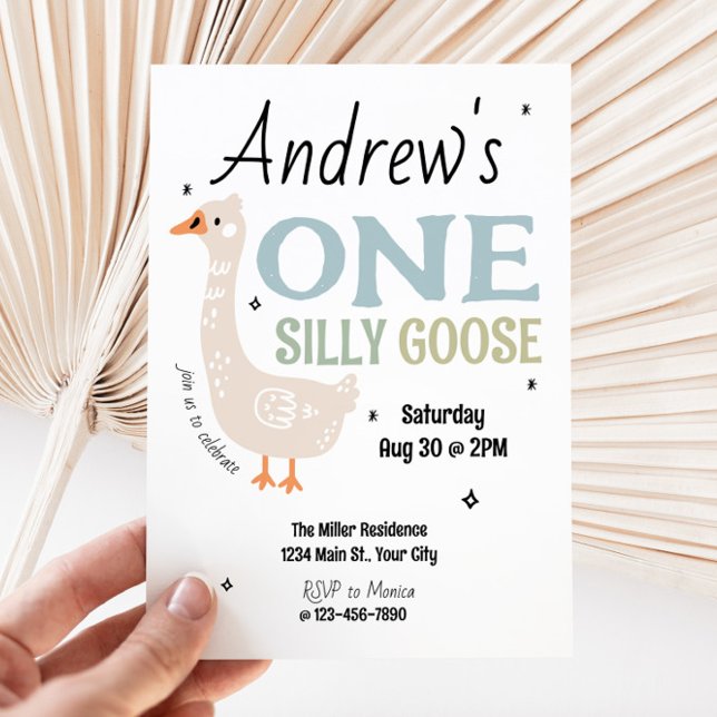 Convites Meninos Um Bobo Goose Summer Kids Primeiro Anivers (Boy's Silly Goose Birthday Invite)