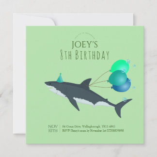 Convites Meninos verde fofo debaixo do mar grande tubarão b