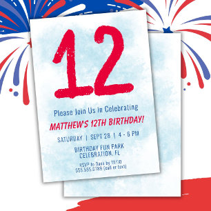 Convites Meninos Watercolor Kids Blue 12 Birthday