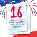 Convites Meninos Watercolor Kids Blue 16º aniversário<br><div class="desc">Crianças do 16º aniversário,  garoto,  festa azul 16º convite de aniversário para um garoto de 16 anos com fontes divertidas escrevendo e número de aquarela divertida.</div>