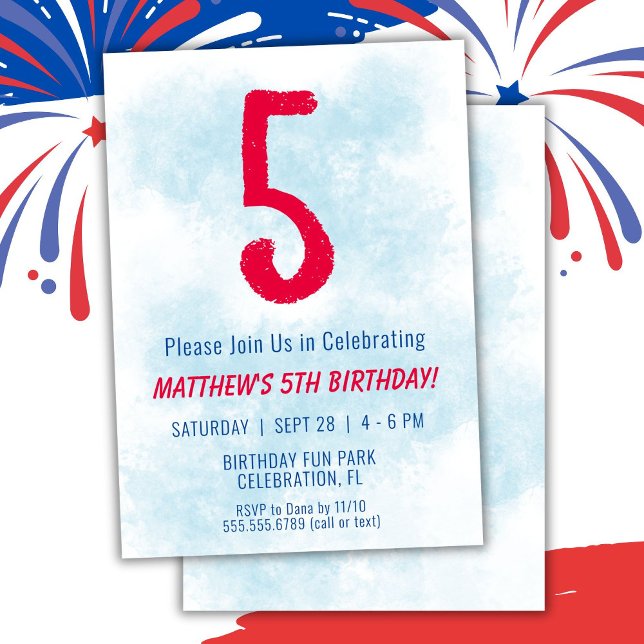 Convites Meninos Watercolor Kids Blue 5 Birthday (Criador carregado)