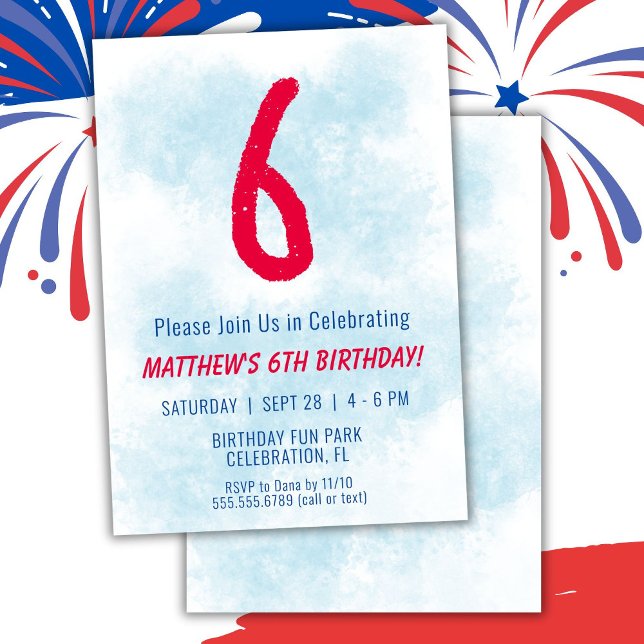 Convites Meninos Watercolor Kids Blue 6 Birthday (Criador carregado)