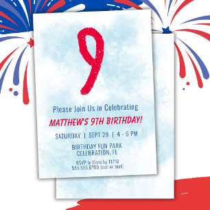 Convites Meninos Watercolor Kids Blue 9th Birthday