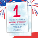 Convites Meninos Watercolor Kids primeiro aniversario Azul<br><div class="desc">primeiro aniversario crianças,  primeiro aniversario de festas azuis para um garoto de 1 ano com fontes divertidas,  escrevendo e número de cor d'água divertido.</div>