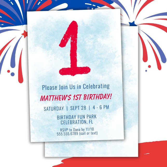 Convites Meninos Watercolor Kids primeiro aniversario Azul (Criador carregado)