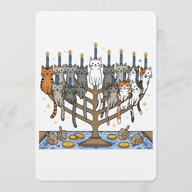 Convites Menorá de Gatos Meowzel engraçada de Hanukkah (Frente)