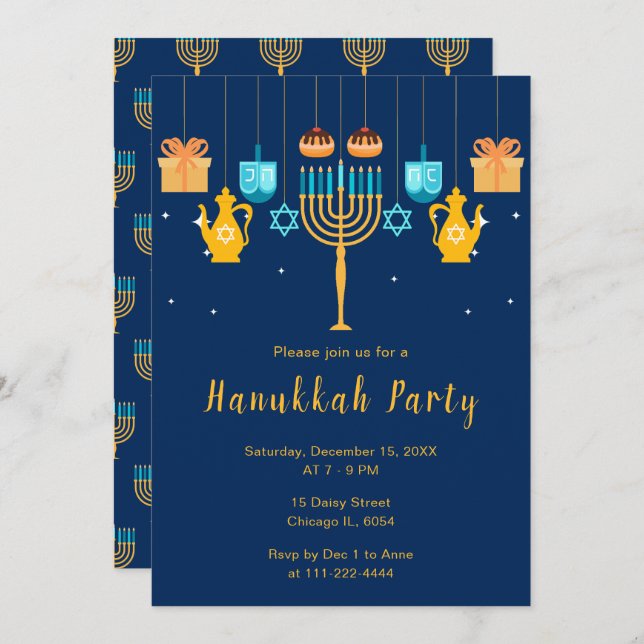 Convites Menorah Hanukkah Party (Frente/Verso)
