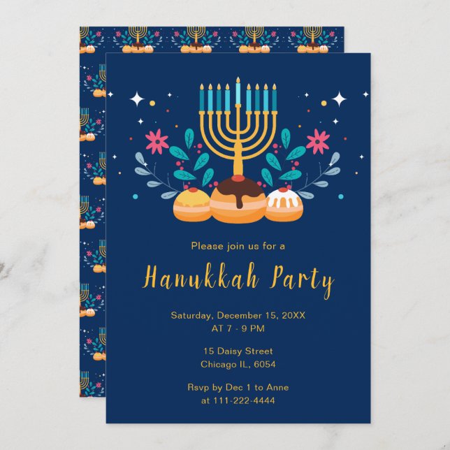 Convites Menorah Hanukkah Party (Frente/Verso)