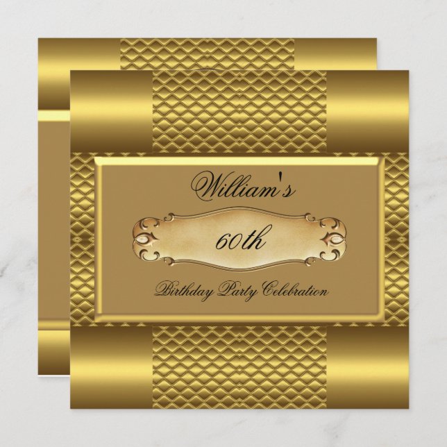 Convites Mens 60ª Festa de aniversário de metal Dourado Man (Frente/Verso)